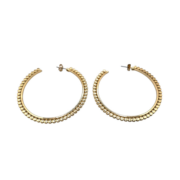 Earrings Gold Tone Beaded Hoop Womens Large Statement Textured Round SKU2404 - Picture 3 of 8